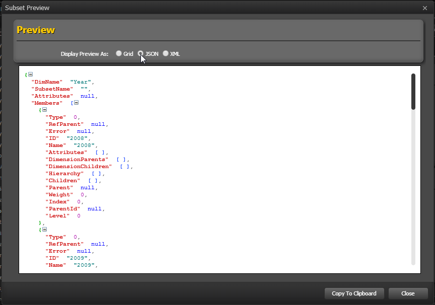 Subset Preview - JSON