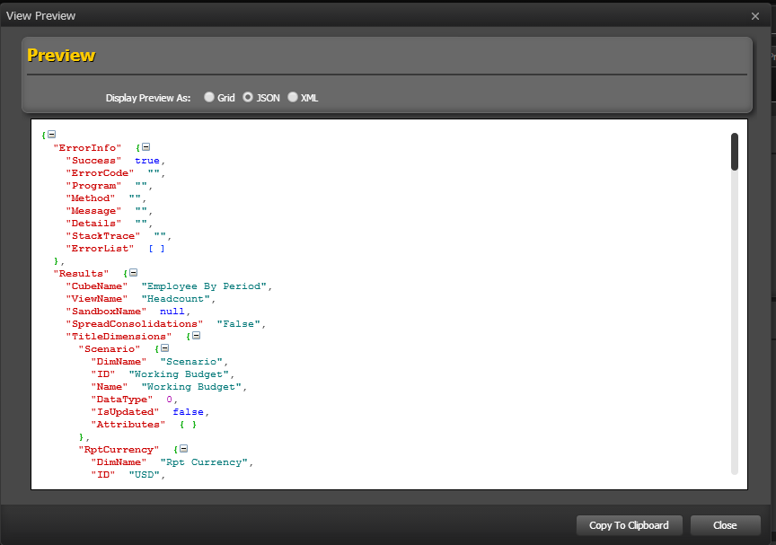 Preview View - JSON