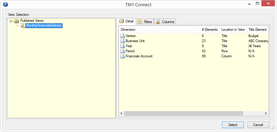 TM1Connect - OnDemand - Select View